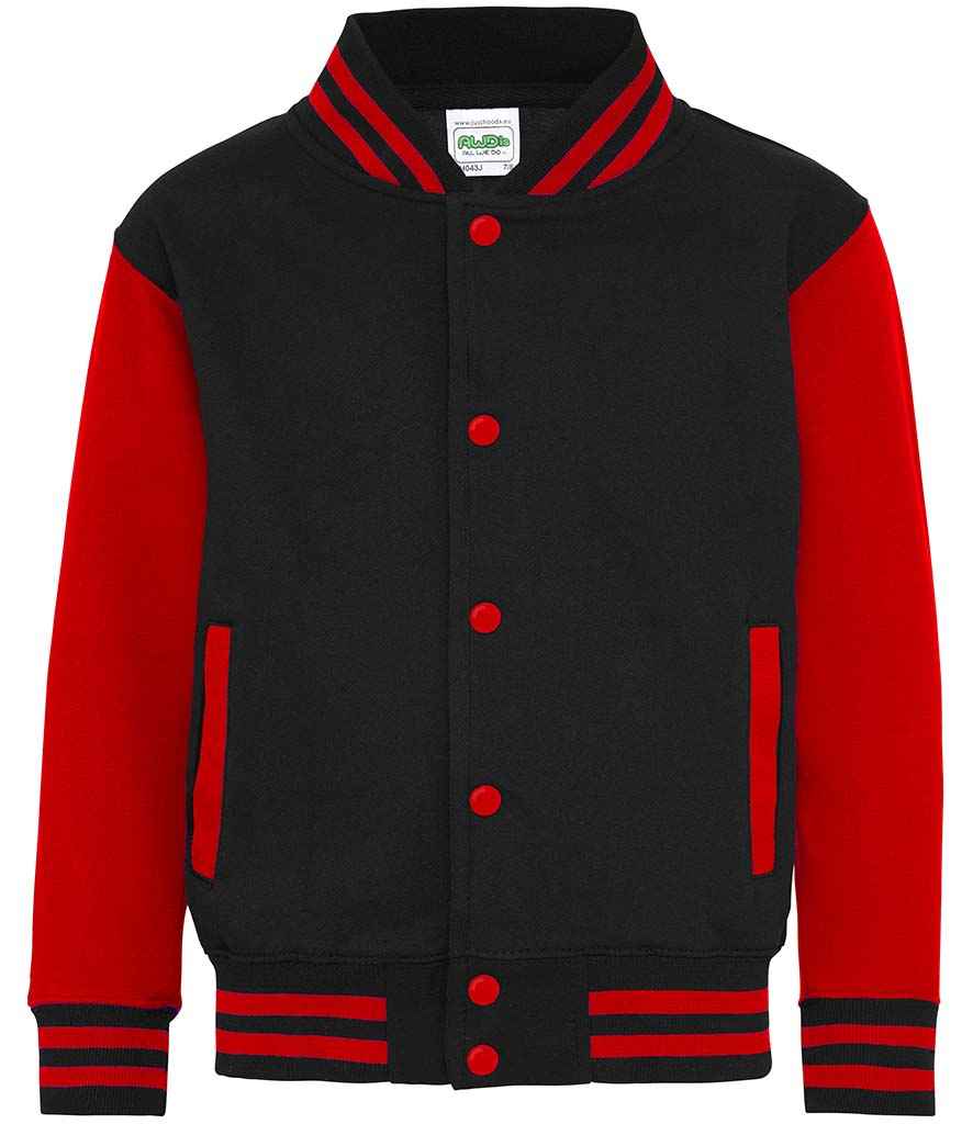 AWDis Kids Varsity Jacket – Durable and Stylish Outerwear for Children Jet Black/Fire Red 1213