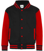 AWDis Kids Varsity Jacket – Durable and Stylish Outerwear for Children Jet Black/Fire Red 1213