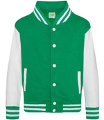 AWDis Kids Varsity Jacket – Durable and Stylish Outerwear for Children Kelly Green/White 1213