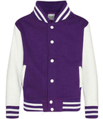 AWDis Kids Varsity Jacket – Durable and Stylish Outerwear for Children Purple/White 1213