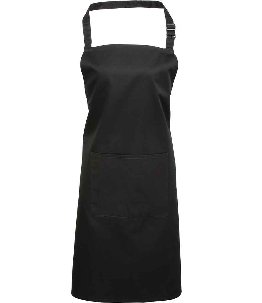 Premier Colours Bib Apron with Pocket – Durable and Practical Apron for Hospitality and Catering Black ONE