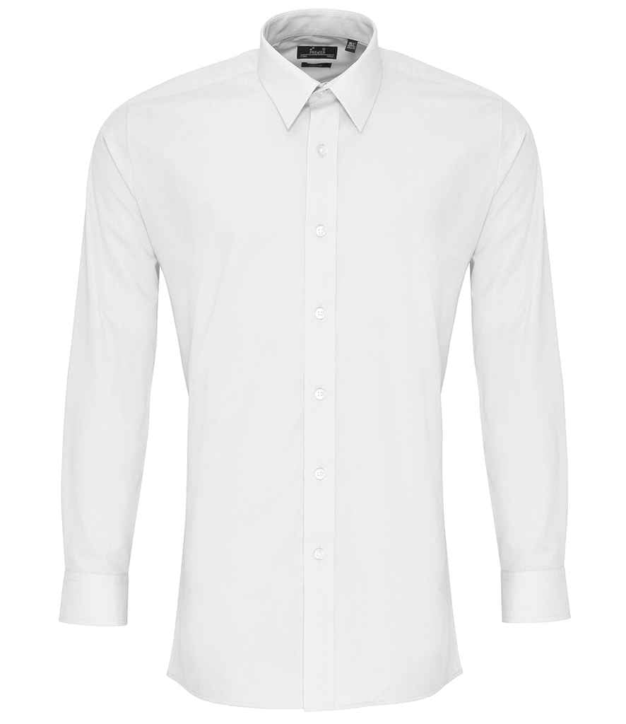 Premier Long Sleeve Fitted Poplin Shirt – Stylish & Practical Workwear White 17.5