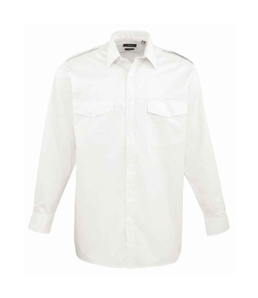 Premier Long Sleeve Pilot Shirt - Durable and Professional Workwear | Fou Tees Ireland White 23