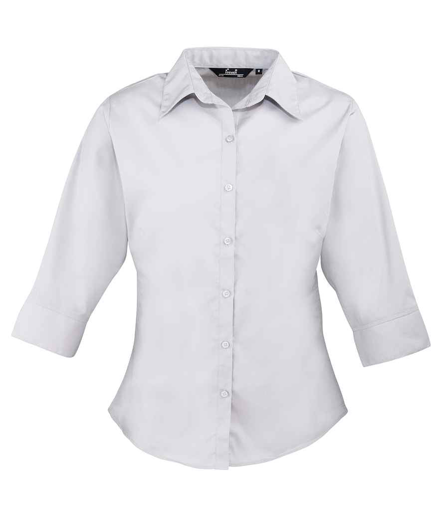 Premier Ladies 3/4 Sleeve Poplin Blouse – Comfortable and Stylish Workwear Silver 26