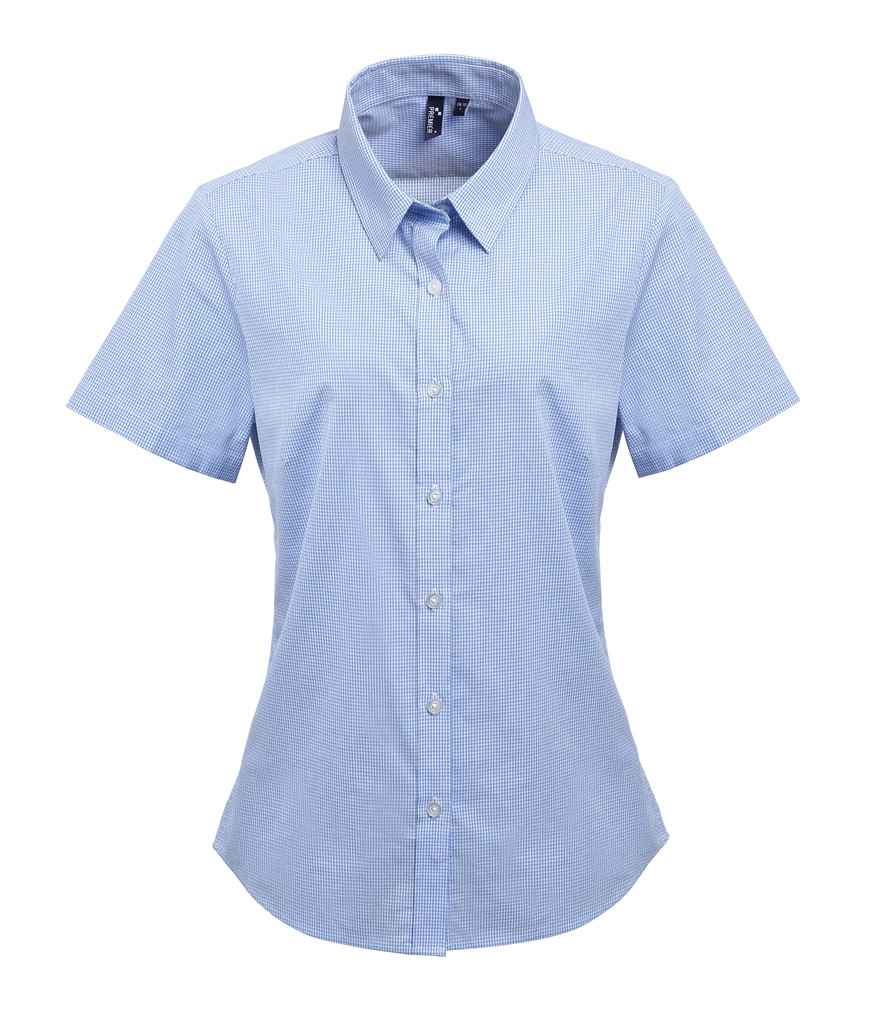 Premier Ladies Gingham Short Sleeve Shirt – Quality Shirt for Irish Businesses Light Blue/White 3XL