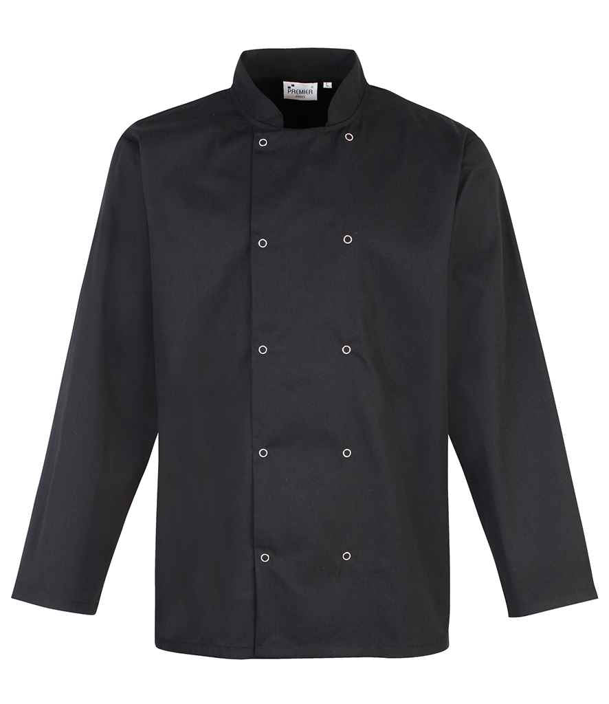 Premier Unisex Long Sleeve Chef's Jacket – Durable Hospitality Wear Black 5XL