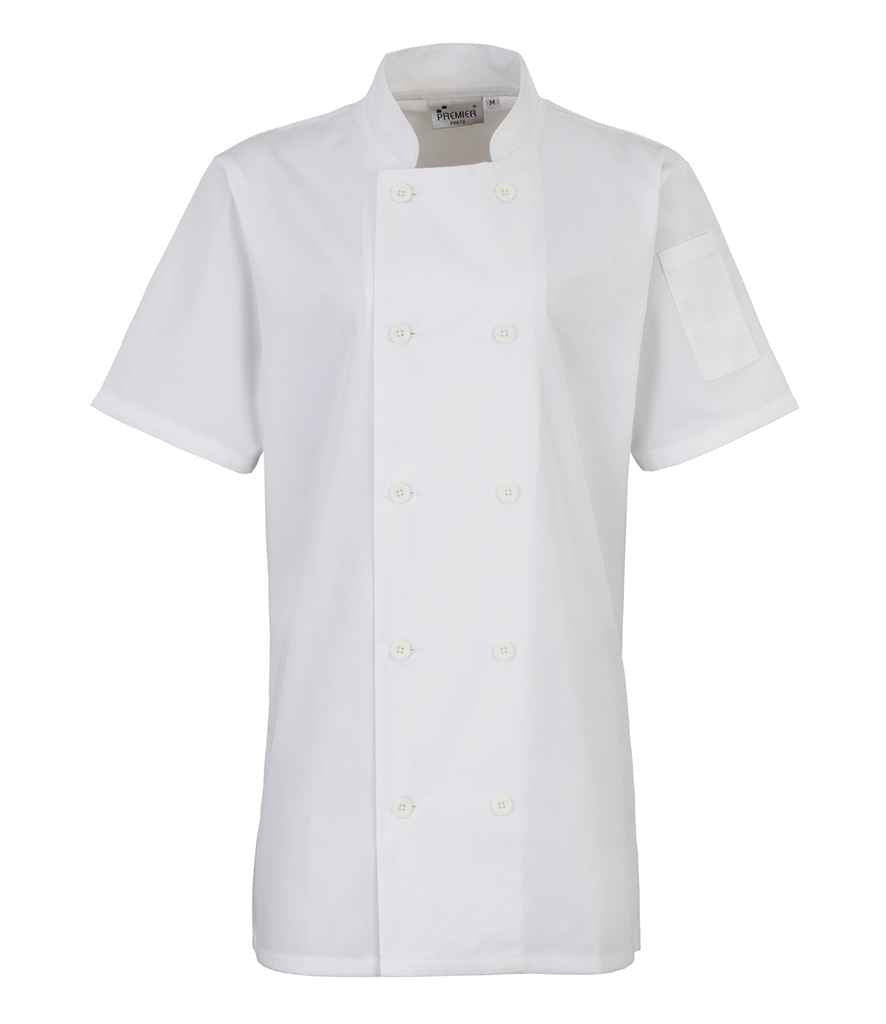 Premier Ladies Short Sleeve Chef's Jacket - Durable Hospitality Wear from Fou Tees Ireland White XXL