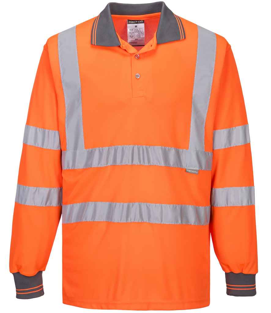 Portwest Hi-Vis Long Sleeve Polo Shirt for Bulk Orders in Ireland | Fou Tees Orange XXL