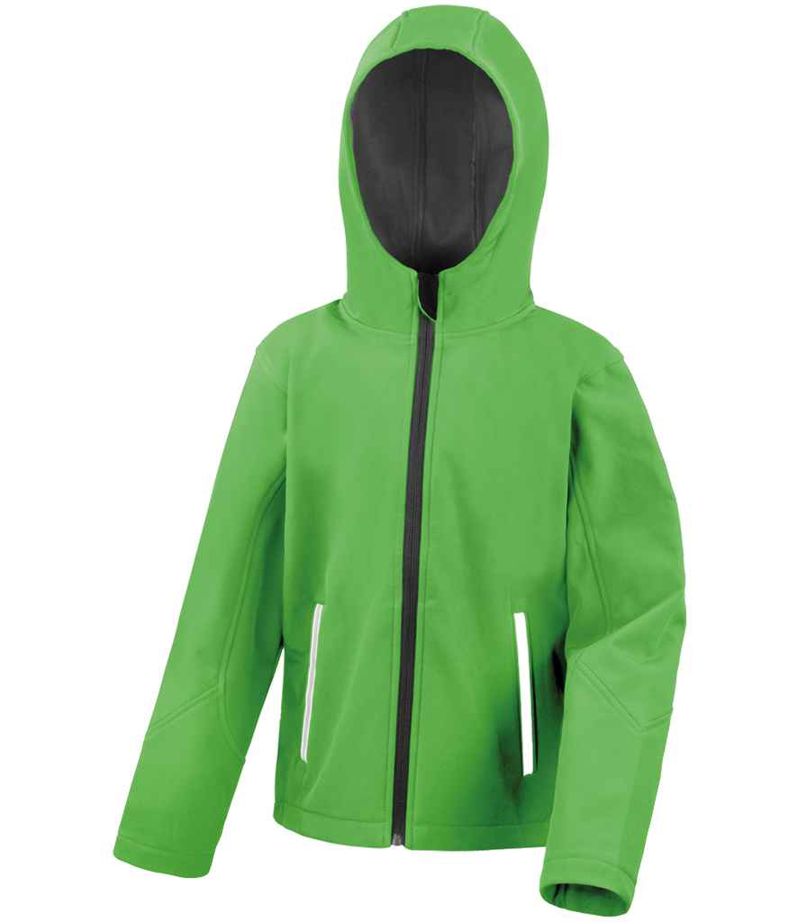 Kids soft shell jacket - Result Core Kids TX Performance Hooded Soft Shell Jacket Vivid Green/Black 1314