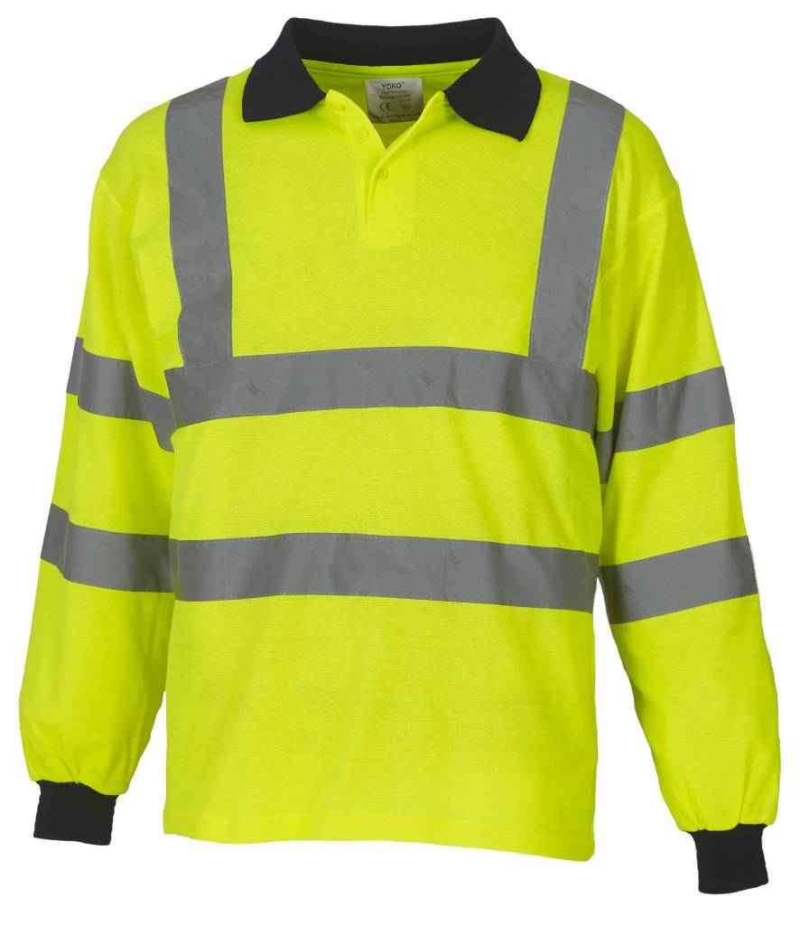 Yoko Hi-Vis Long Sleeve Polo Shirt – Durable Safetywear for Everyday Use Yellow 6XL