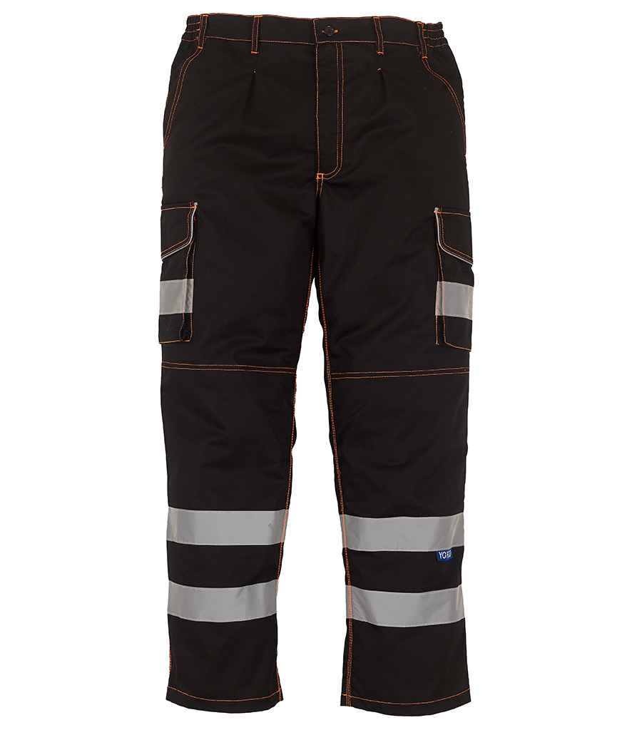 Yoko Hi-Vis Cargo Trousers with Knee Pad Pockets – Durable Safety Workwear Black 42/L