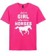 Girl Who Loves Horses t-shirt in heliconia