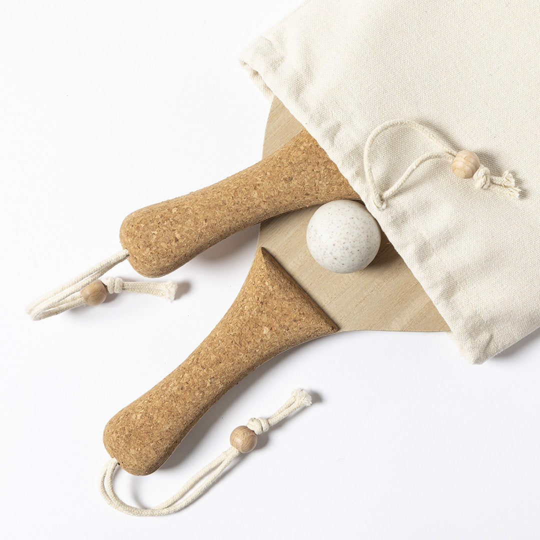 Bubbak Beach Rackets – Natural Wooden Paddle Set with Cork Handles