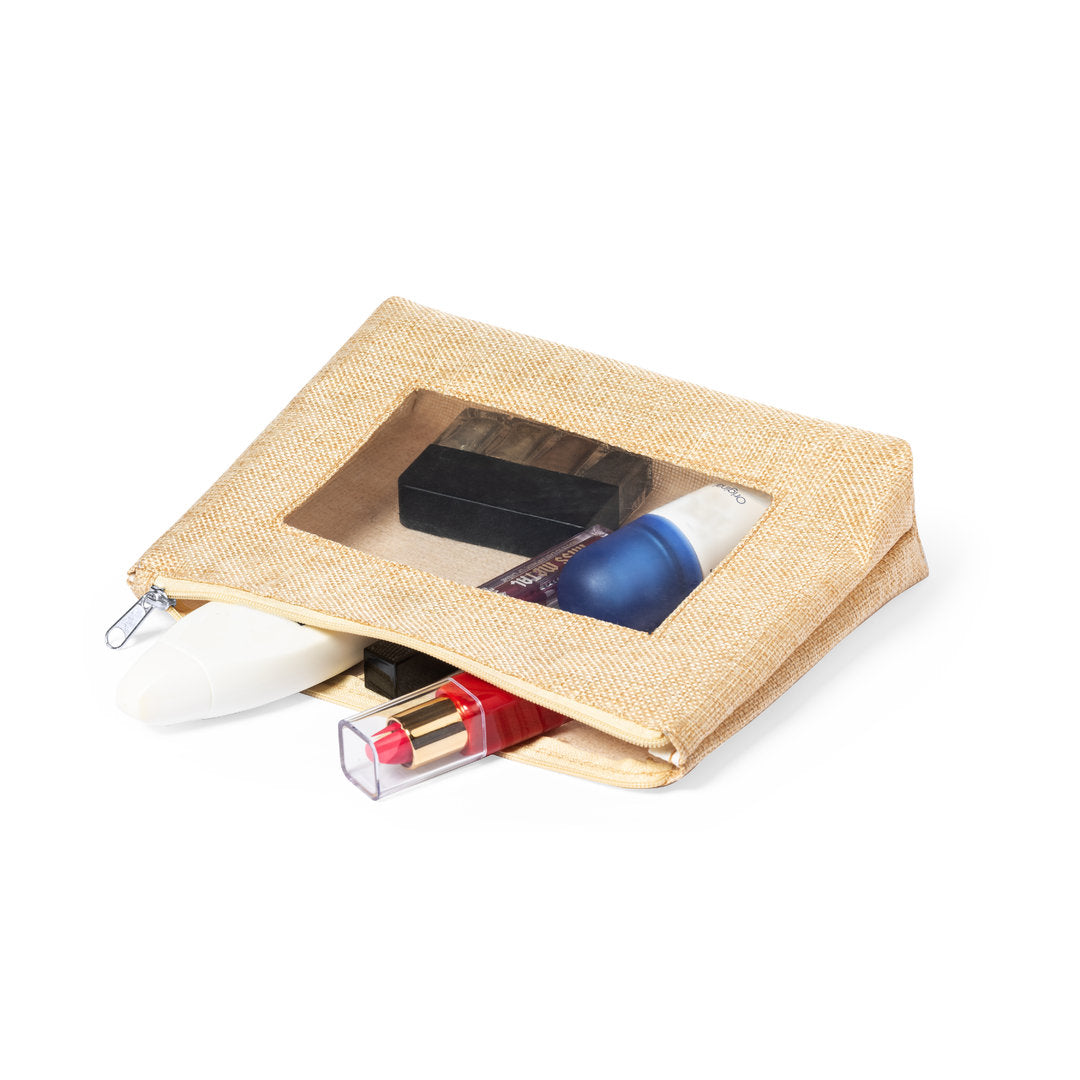 Flumit Beauty Bag – Natural Tone Polyester with Transparent EVA Window