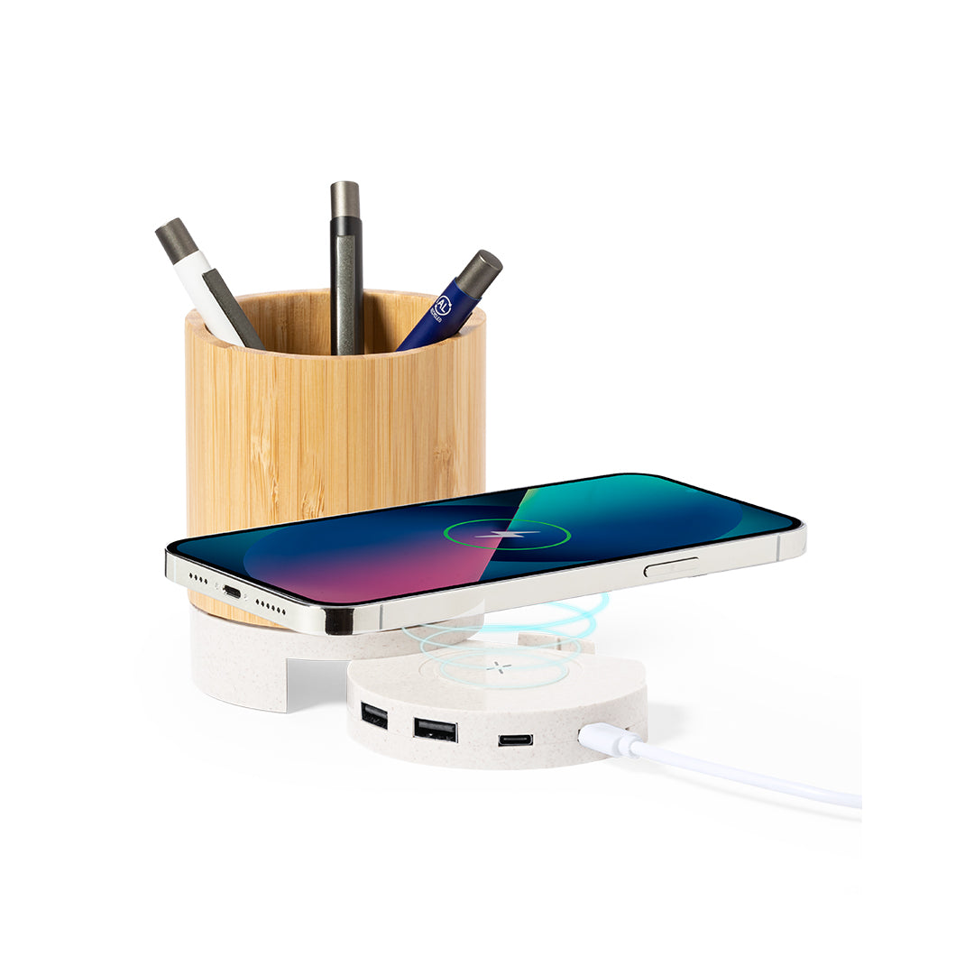 Birwen Multifunctional Pen Holder - Bamboo & Wheat Straw 4-in-1 Wireless Charger