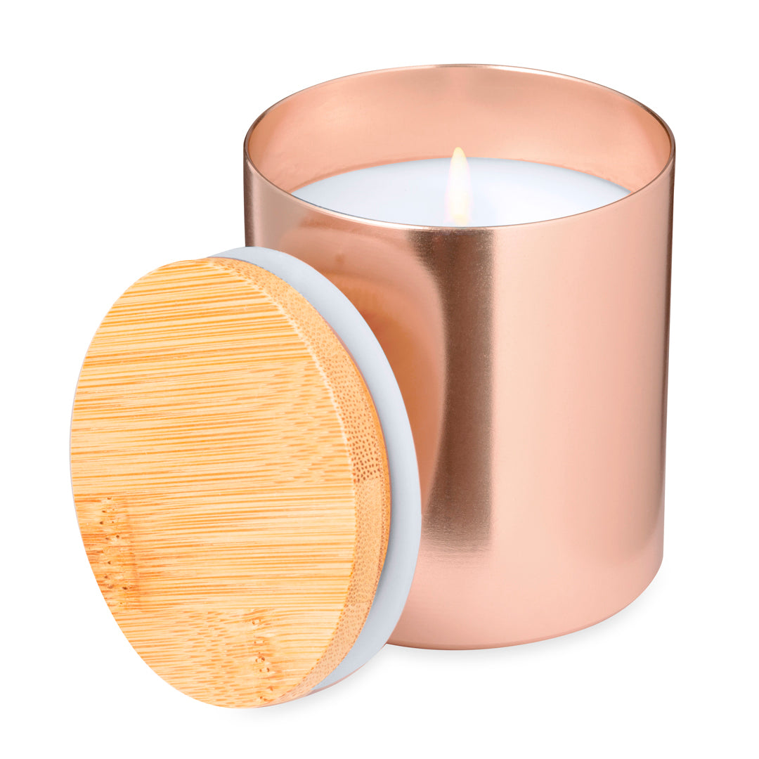 Rudyn Vanilla Scented Candle – Elegant Bamboo Lid Candle in Metal Jar