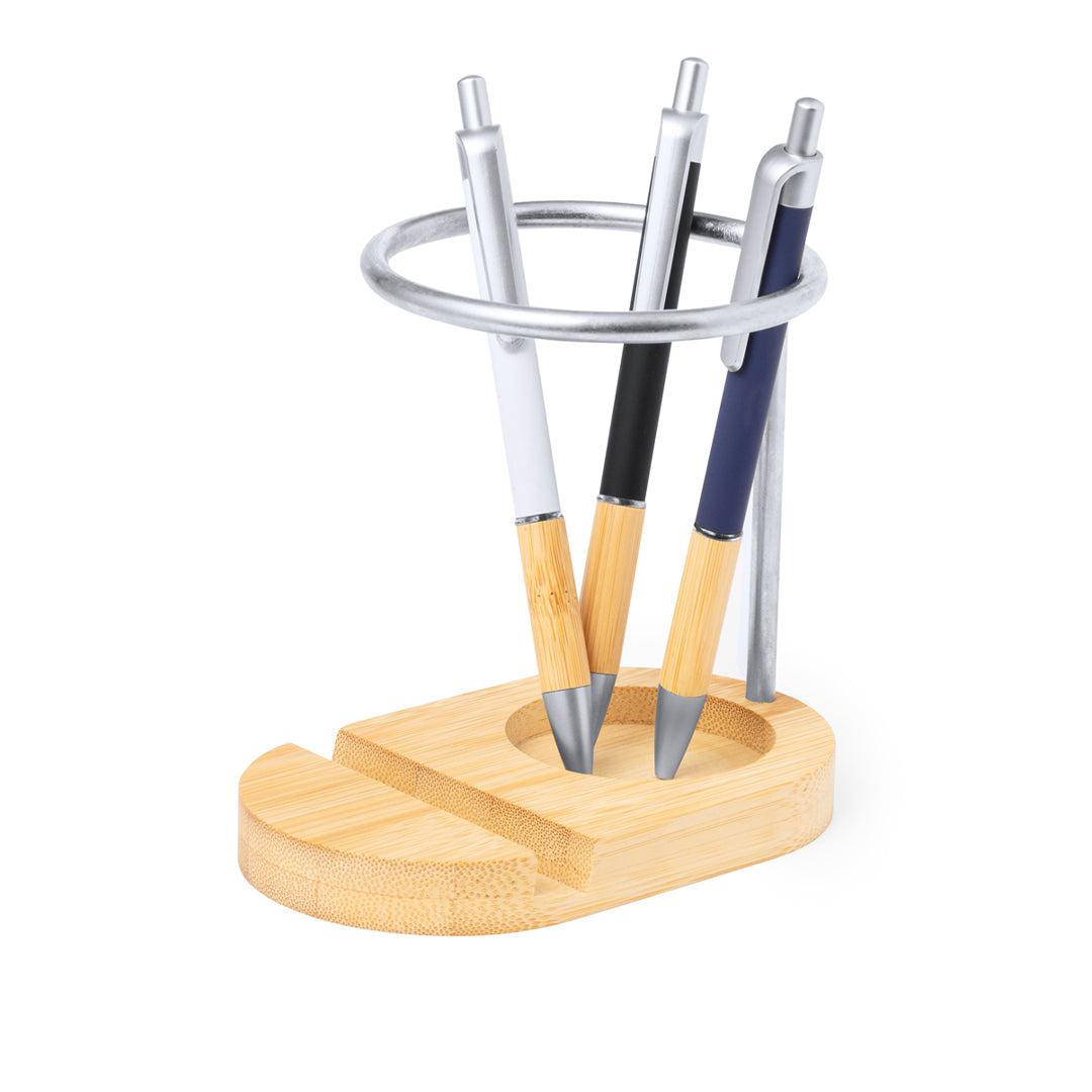 Furik Bamboo Pen Holder with Stand – Sustainable Office Accessory