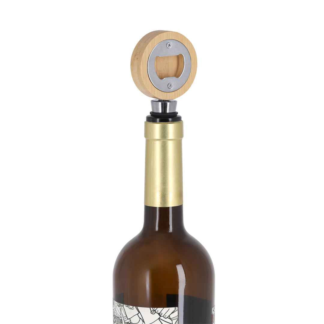 Pomni Bamboo Bottle Stopper with Integrated Opener
