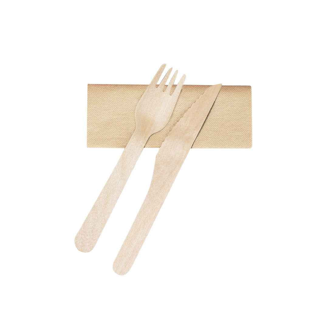 Kumix Eco-Friendly Wooden Cutlery Set – Sustainable 3-in-1 Utensils with Napkin