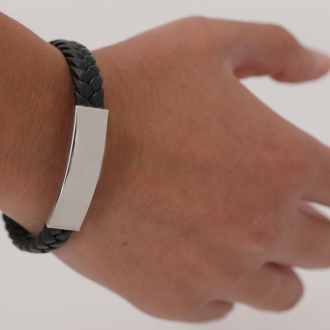 Mubark Bracelet – Stylish Synthetic Leather and Stainless Steel Bracelet