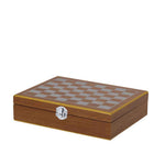 Menzie Hip Flask Set – Elegant Wooden Finish and Chessboard Design