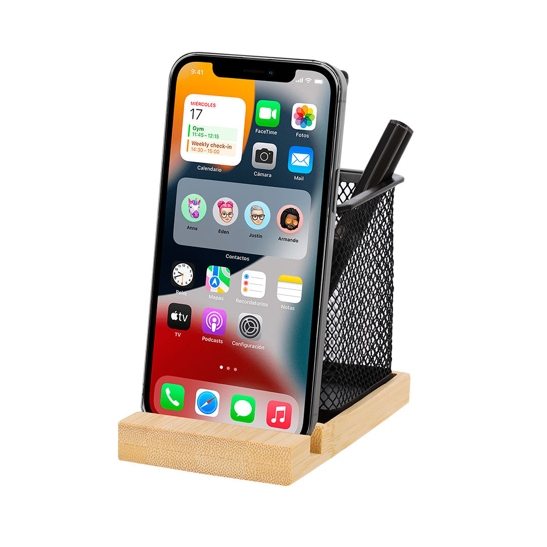 Manish Metal Mesh Pen Holder – Practical Bamboo Base Desk Organiser