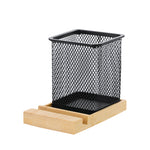 Manish Metal Mesh Pen Holder – Practical Bamboo Base Desk Organiser