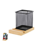 Manish Metal Mesh Pen Holder – Practical Bamboo Base Desk Organiser