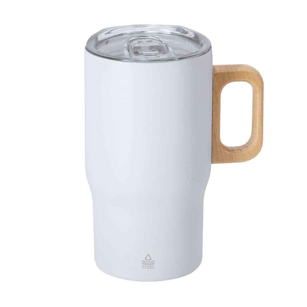 Zaran Thermal Mug – Recycled Stainless Steel Double Wall Mug with Wooden Handle