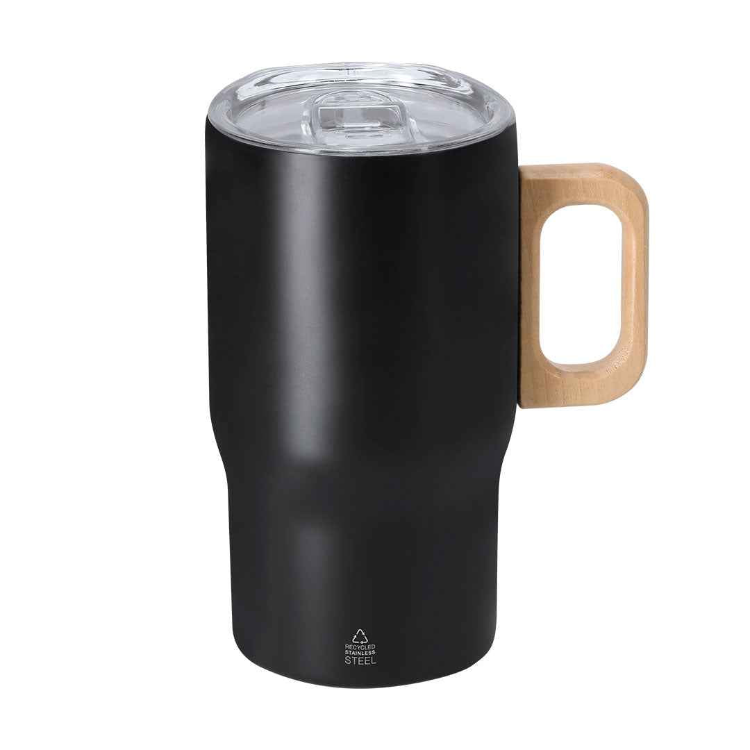 Zaran Thermal Mug – Recycled Stainless Steel Double Wall Mug with Wooden Handle
