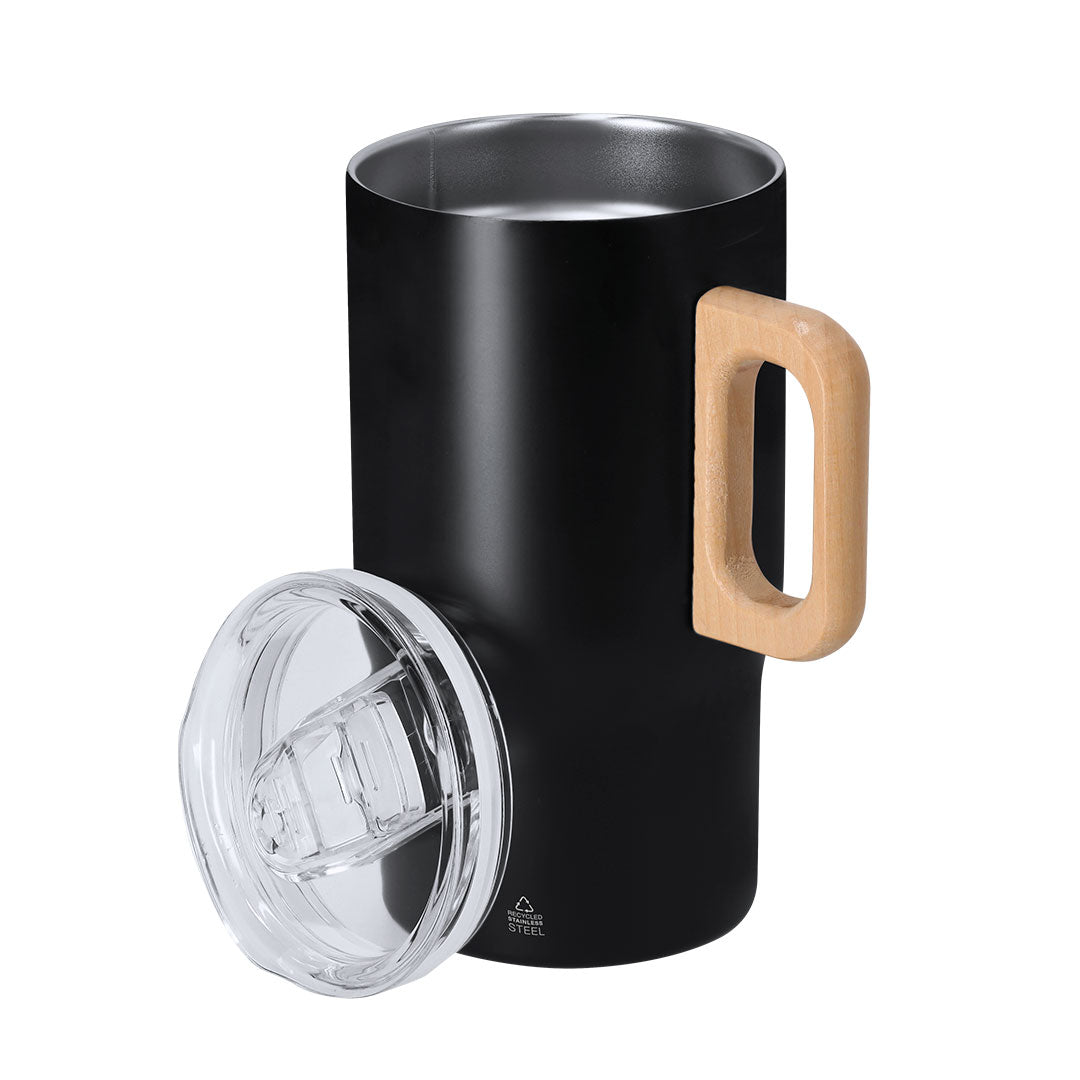 Zaran Thermal Mug – Recycled Stainless Steel Double Wall Mug with Wooden Handle
