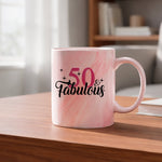 50 & Fabulous marble mug in red