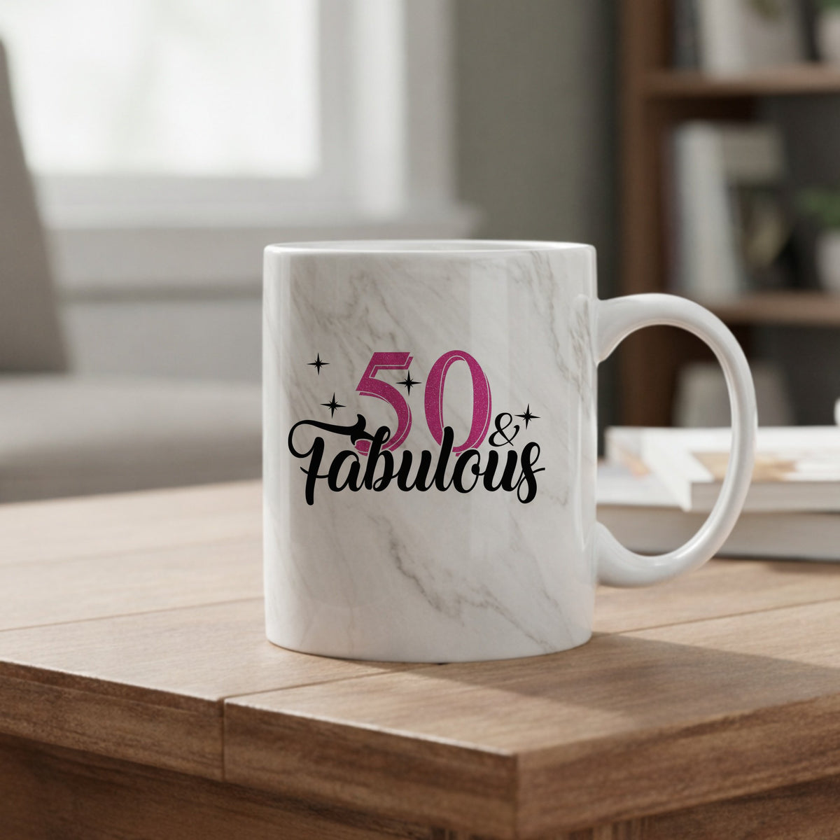 Mug piece of the 50 & Fabulous Mug and Coaster Matching Set for 50th Birthday Celebration in Grey
