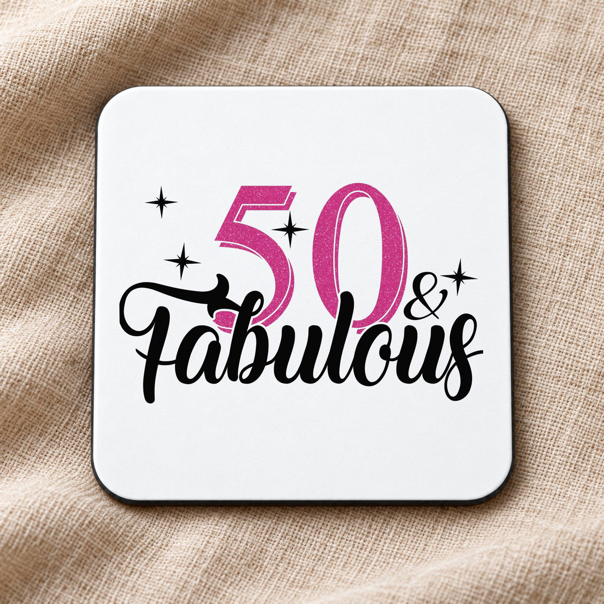 Coaster piece of the 50 & Fabulous Mug and Coaster Matching Set for 50th Birthday Celebration in Grey