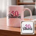 50 & Fabulous Mug and Coaster Matching Set for 50th Birthday Celebration in Red