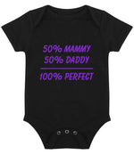 50% Mammy 50% Daddy 100% Perfect – Larkwood Essential Short Sleeve Baby Bodysuit in Black with Purple vinyl