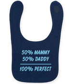 50% Mammy 50% Daddy 100% Perfect – Larkwood Baby/Toddler Bib in Navy with Baby Blue vinyl