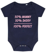 50% Mammy 50% Daddy 100% Perfect – Larkwood Essential Short Sleeve Baby Bodysuit in Navy with Baby Pink vinyl