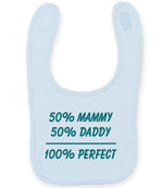 50% Mammy 50% Daddy 100% Perfect – Larkwood Baby/Toddler Bib in Pale Blue with Teal vinyl