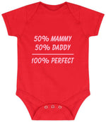 50% Mammy 50% Daddy 100% Perfect – Larkwood Essential Short Sleeve Baby Bodysuit in Red with Baby Pink vinyl