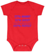 50% Mammy 50% Daddy 100% Perfect – Larkwood Essential Short Sleeve Baby Bodysuit in Red with Purple vinyl