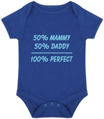 50% Mammy 50% Daddy 100% Perfect – Larkwood Essential Short Sleeve Baby Bodysuit in Royal Blue with Baby Blue vinyl