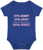 50% Mammy 50% Daddy 100% Perfect – Larkwood Essential Short Sleeve Baby Bodysuit in Royal Blue with Baby Pink vinyl