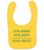 50% Mammy 50% Daddy 100% Perfect – Larkwood Baby/Toddler Bib in Sunflower with Baby Blue vinyl