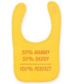 50% Mammy 50% Daddy 100% Perfect – Larkwood Baby/Toddler Bib in Sunflower with Baby Pink vinyl