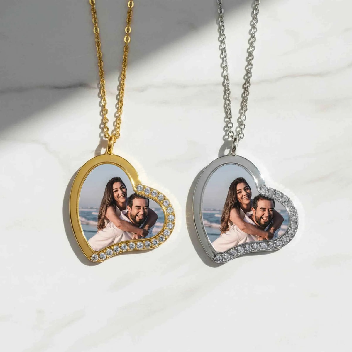 Custom Heart Necklace With Stones On One Side