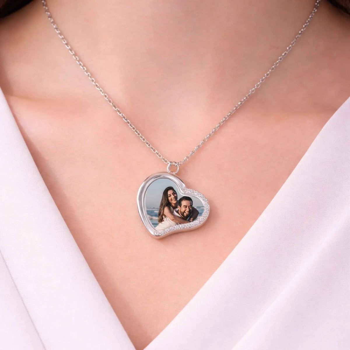 Custom Heart Necklace With Stones On One Side