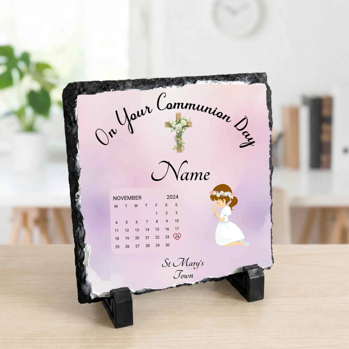 On Your Communion Day Girls Square Slate