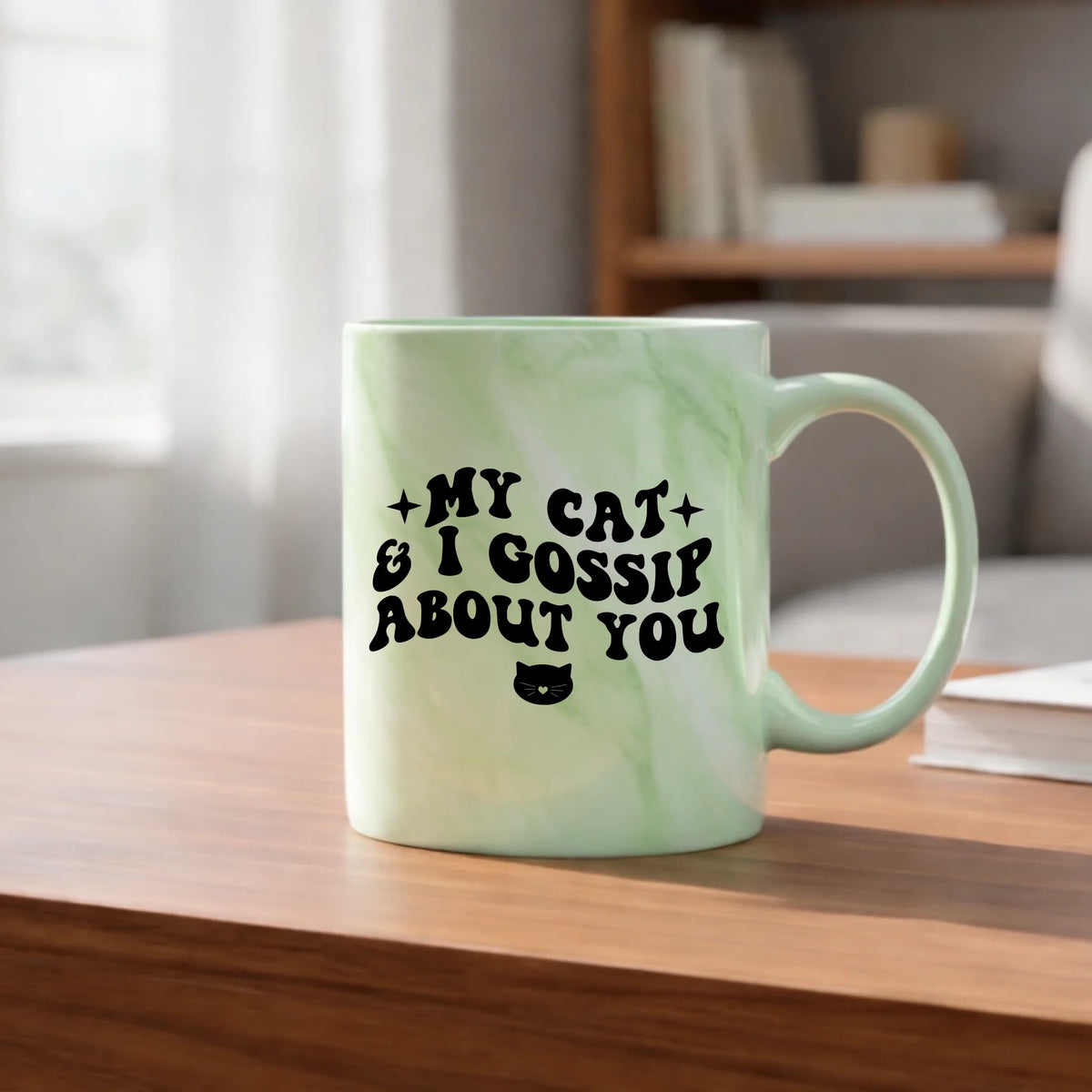 My Cat And I Gossip About You - Marble Mug - Fou Tees