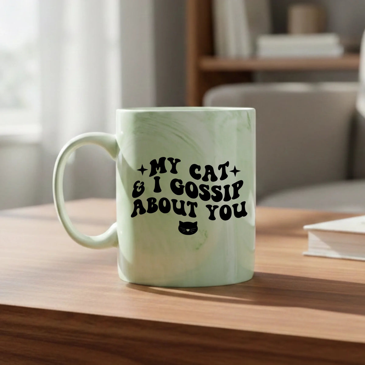 My Cat And I Gossip About You - Marble Mug - Fou Tees
